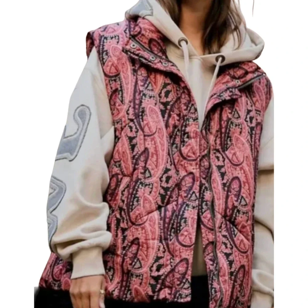 NEW FREE PEOPLE FLORA PAISLEY PUFFER VEST JACKET COAT SZ XS - Picture 2 of 12